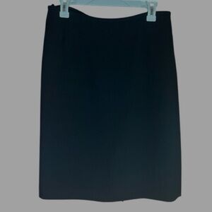 Straight Slit Black Knee Skirt Banded Waist Pleats Zipper Lined Polyester